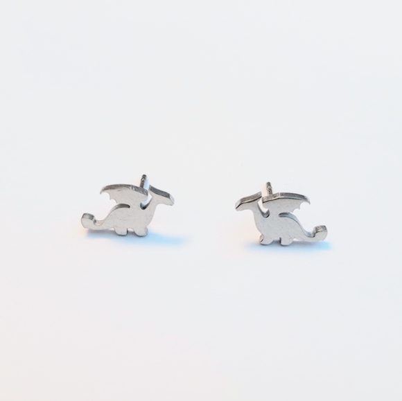 Set of cute Dragon shaped stainless steel earrings with push backings - Picture 3 of 5